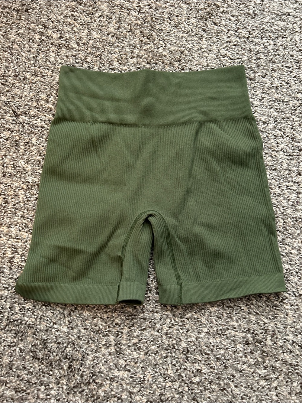 High-Waist Olive Green Ribbed Bike Shorts